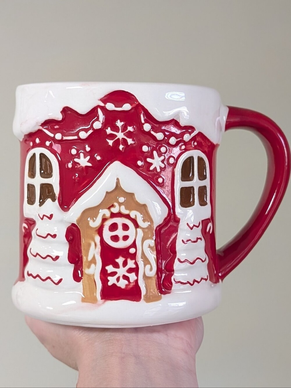 Peppermint & Pine Christmas Gingerbread House Mug with Embossed Design ❄️🎄